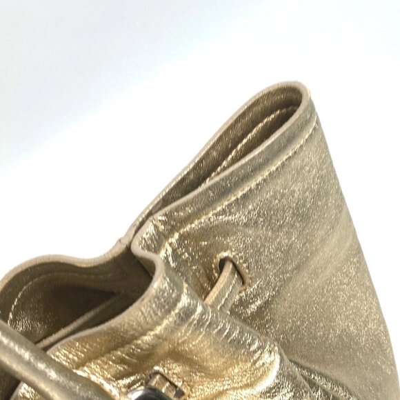 PRADA Shoulder Bag Logo fringe bag drawstring Tote Bag Leather Gold - Picture 8 of 13